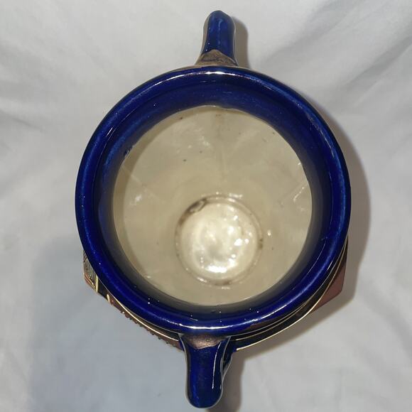 Antique Satsuma Pottery Vase Japan Cobalt Hand Painted Gold w/ Handles 8.5" - Picture 5 of 11